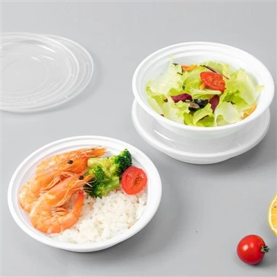 American-style White Disposable Plastic Round Takeout Lunch Fruit Container With Microwave Lid Bento Box Food Contact Safe