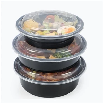 Black Disposable PP Plastic Round Basin Lid Microwaveable Food-grade ISO9001 Certified Custom Logo Takeout Packaging Lunch Box