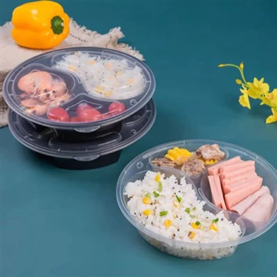 Disposable Meal Box 838 Round Three Grid Black