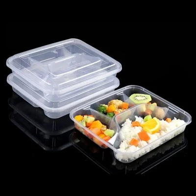 Disposable Rectangular Transparent Four-compartment Food-grade Plastic Lunch Box With Lid Microwave Takeout