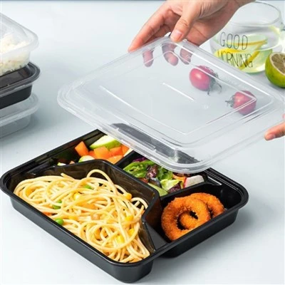 Food-grade Four-compartment Separate Disposable Plastic Lunch Box With Lid Microwave-safe Takeout Food Container