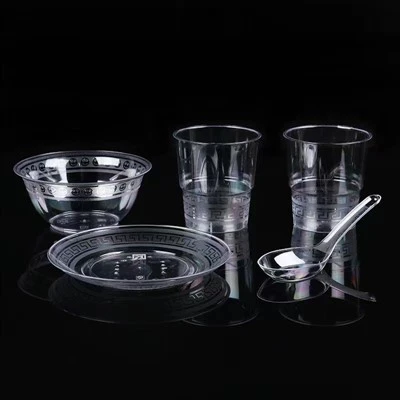 Four Piece Disposable Crystal Tableware Set For Restaurants