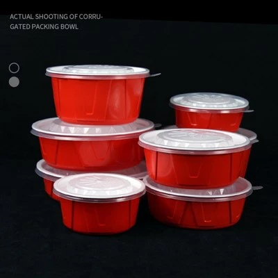 High-end Lunch Box Red And White Corrugated Lunch Bowl