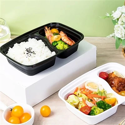 Rectangular Grid American Black Plastic Bento Lunch Box