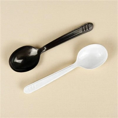 Wholesale Disposable White And Black Plastic Spoons For Dessert Ice Cream And Rice